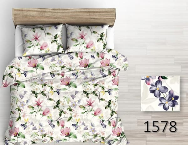 SENGESÆT 200x220 cm TYKT BOMULD MED BLOMSTER