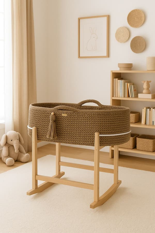 BOHO Håndlavet Moses Kurv med Vugge - Sand