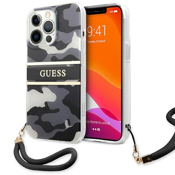 Guess Camo Strap Collection-etui til iPhone 13 Pro Max, sort