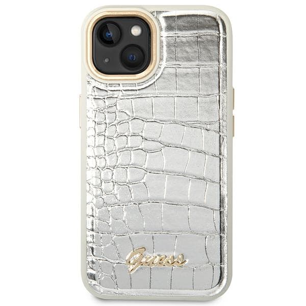 Guess Croco Collection cover til iPhone 14 Plus, sølv/sølv