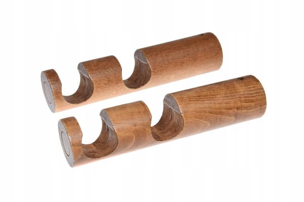 Dobbelt gardinstang i træ, moderne, egetræ, 120 cm, kugle