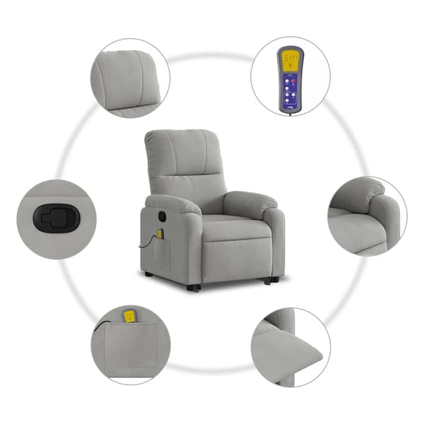 vidaXL massagestol med løftefunktion lysegrå mikrofiber