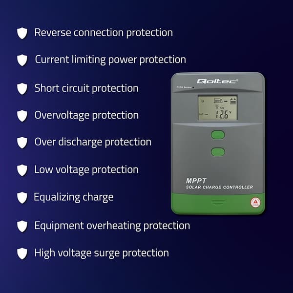 Qoltec MPPT solcelleladeregulator med temperatursensor 60 A 12/24 V