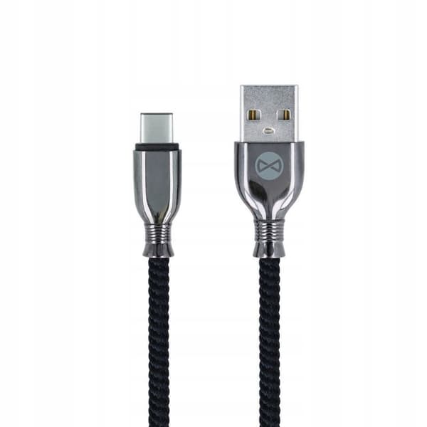 Forever Tornado USB - USB-C -kaapeli 1,0 m 3A musta punottu