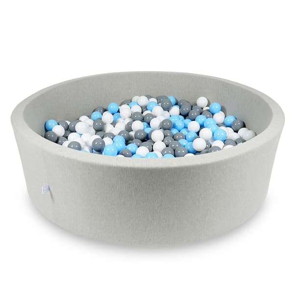 Tør pool 130x40cm lysegrå med 700 bolde: lyseblå, hvid, grå