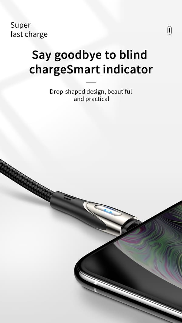 USB-A - microUSB 3A kabel med opladningsindikator, 2m sort