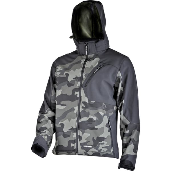 SOFTSHELLJACKA MED CAMO-HUVA, GRÖNSVART, "2XL", CE, LAHTI