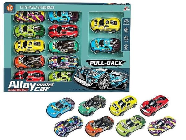 Set med 12 metallbilar 8,6 cm
