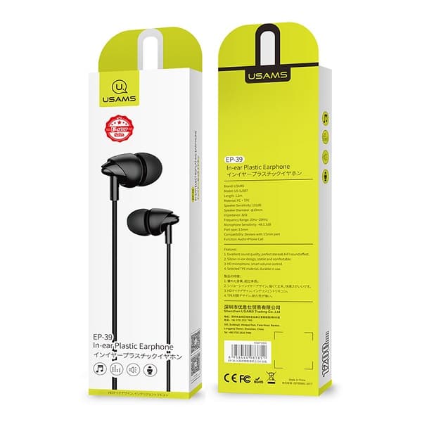 USAMS EP-39 Stereo Hovedtelefoner 3,5 mm Sort