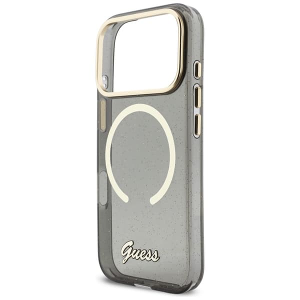Guess IML Glitters Script Strap MagSafe-skal till iPhone 17 Pro Svart