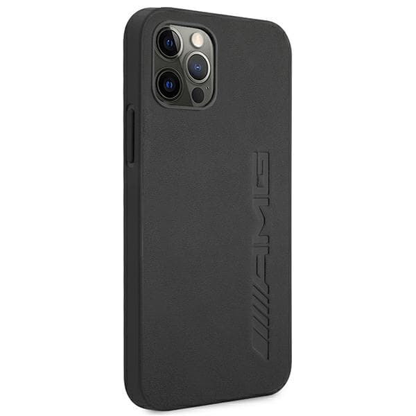 AMG Læder Varmpræget Etui til iPhone 12 Pro Max, Sort