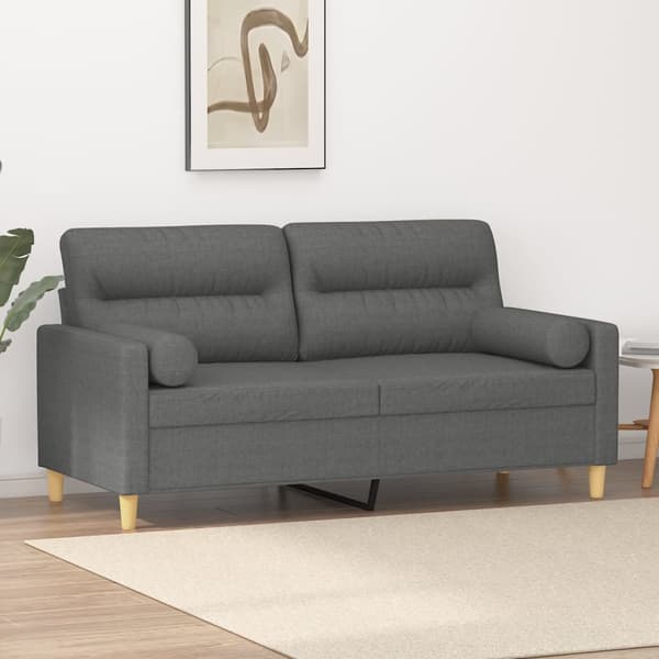 vidaXL 2-sitssoffa med kuddar, mörkgrå, 140 cm, tyg