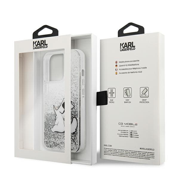 Karl Lagerfeld Liquid Glitter Choupette-etui til iPhone 13 Pro Max, sølv