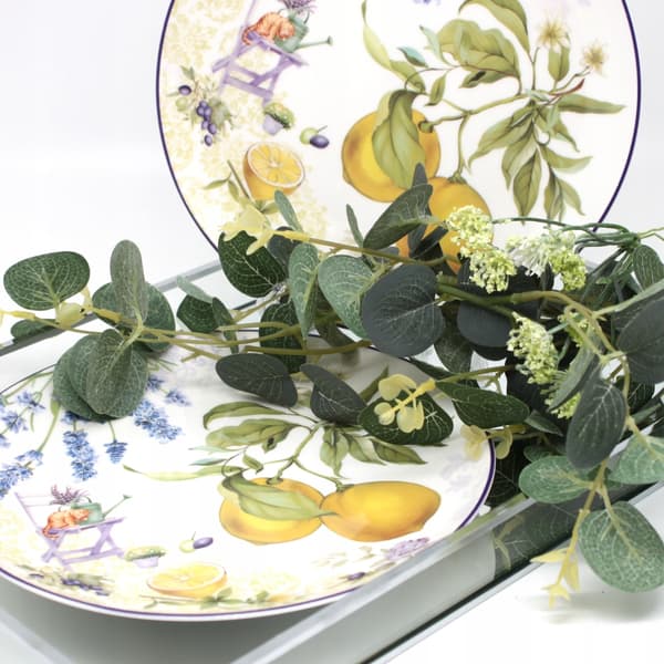 Desserttallrikar i porslin, set om 2, i presentask med citron