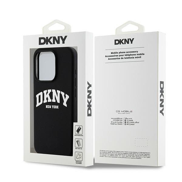 DKNY Liquid Silicone White Printed Logo MagSafe-etui til iPhone 14 Pro, sort