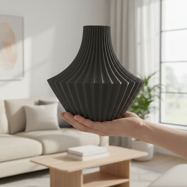 Sort plisseret dekorativ vase til blomster, elegant design