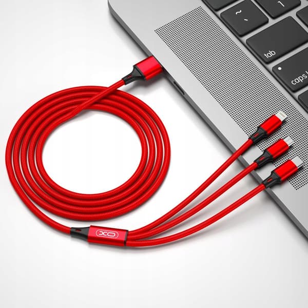 USB - USB typ C / microUSB / Lightning-kabel 1,2 m röd XO 3in1