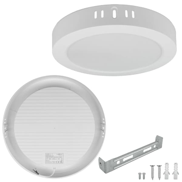 Rund LED-loftlampe til overflademontering 24W 4000K + strømforsyning hvid