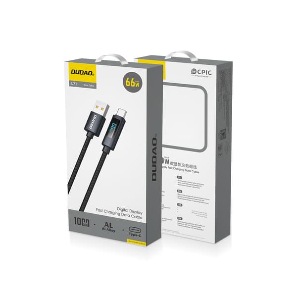 L7T USB-A - USB-C 66W Kaapeli LED-näytöllä 1m - Musta