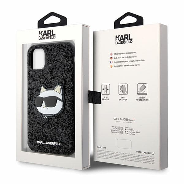 Karl Lagerfeld Glitter Choupette Patch-etui til iPhone 11 / Xr, sort