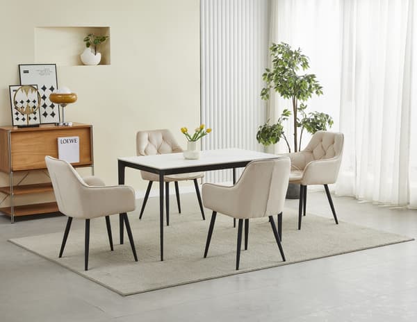 JORK stol - beige sammet / svarta ben x 2