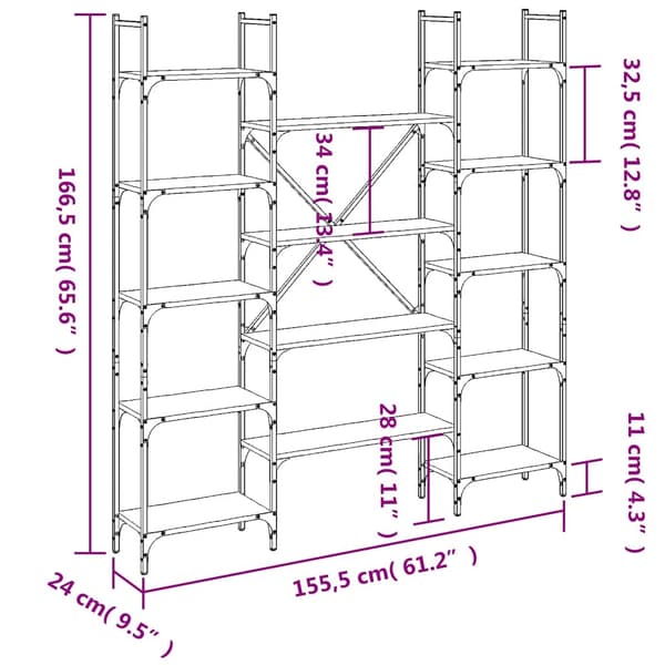 vidaXL bogreol sort 155,5x24x166,5 cm