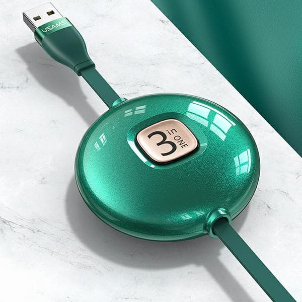 USAMS U69 3-i-1-kabel 1 m USB-A til Lightning til microUSB til USB-C Blå