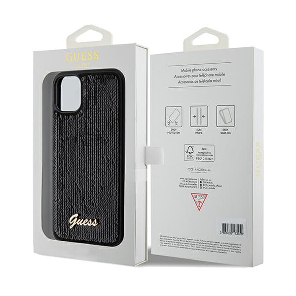Guess Sequin Script -metallikuori iPhone 11:lle / Xr:lle, musta