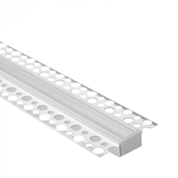 Profil til LED-strimler, indbygget, rå sølv + transparent afdækning 2m