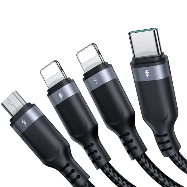 4in1-kaapeli USB-A - USB-C 2x iPhone Lightning microUSB 1.2m musta