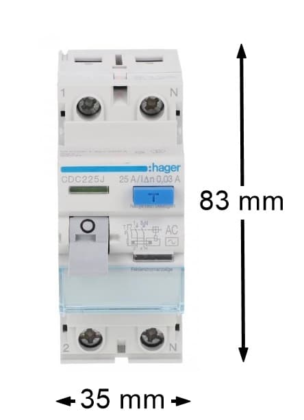 2P 25A 30mA 6kA HAGER TYP AC differentialbrytare CDC225J