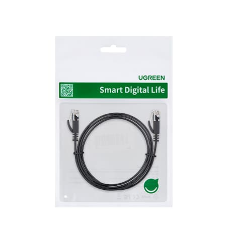 Fladt netværkskabel patchcord RJ45 LAN Ethernet Cat. 6 2m sort