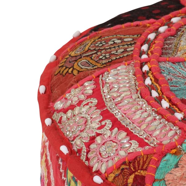 vidaXL Rund Patchwork Puf, Håndlavet, 40x20 cm, Rød