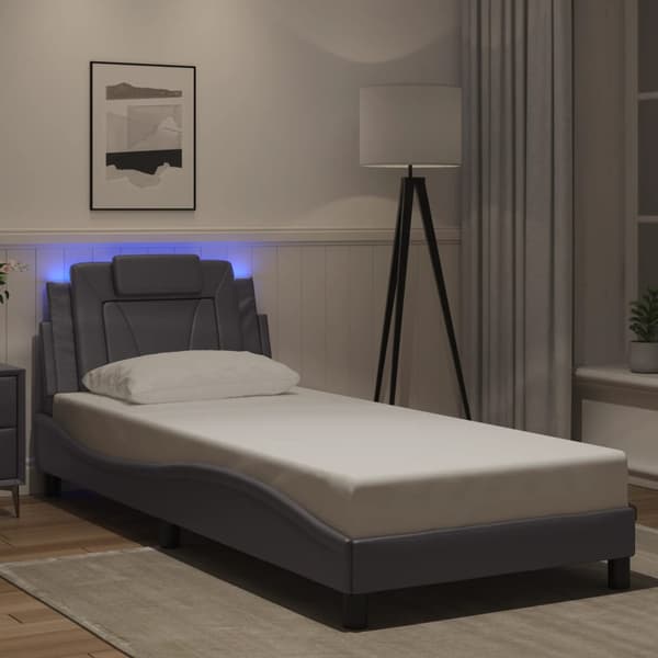 vidaXL sengestel med LED-lys grå 90x190 cm kunstlæder