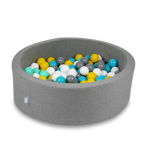 Tør pool 90x30cm grå med 200 bolde: hvid, grå, turkis, gul, mintgrøn