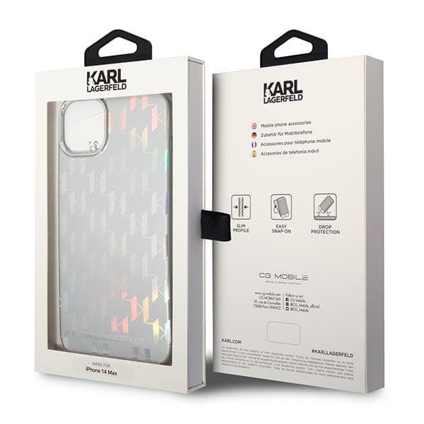Karl Lagerfeld Monogram Iridescent-cover til iPhone 14 Plus, sølv