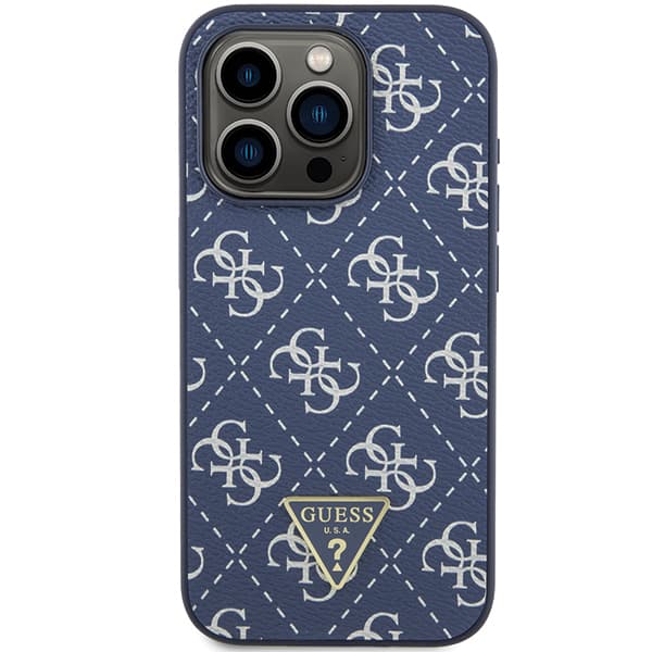 Guess 4G Triangle Metal Logo Cover til iPhone 15 Pro, Blå