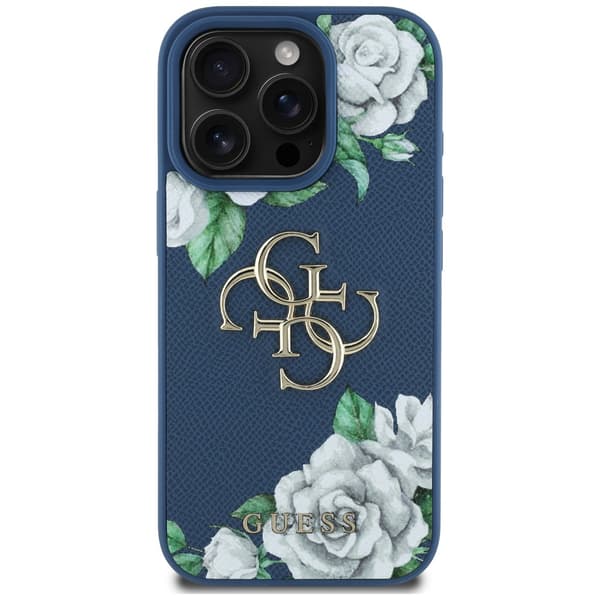Guess Grained Roses Big 4G logo cover til iPhone 16 Pro Max, blå