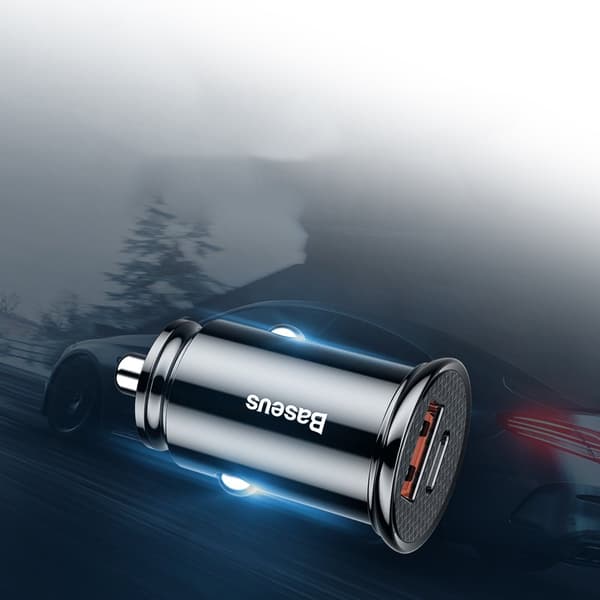Smart biloplader med USB- og USB-C QC PD-porte, sort