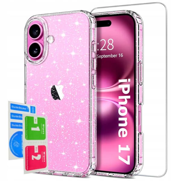 ETUI til IPHONE 17 SILIKONE GLITTER SHINE glitter 2mm ETUI + 9H GLAS