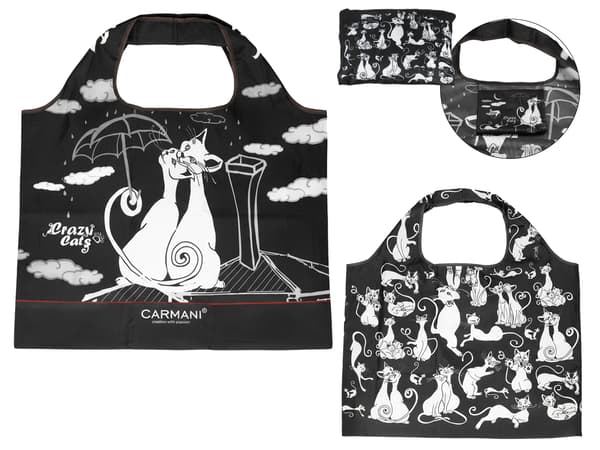 Carmani, polyester, foldbar indkøbspose 40x70cm - skøre katte, katte