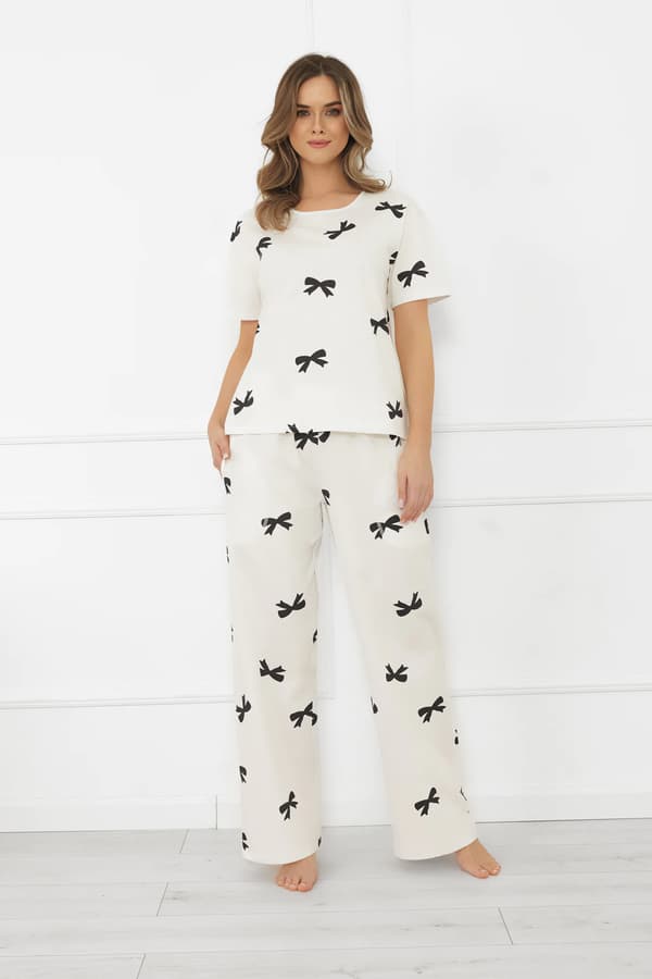 Dampyjamas, kortärmade, långbyxor, Figaro M