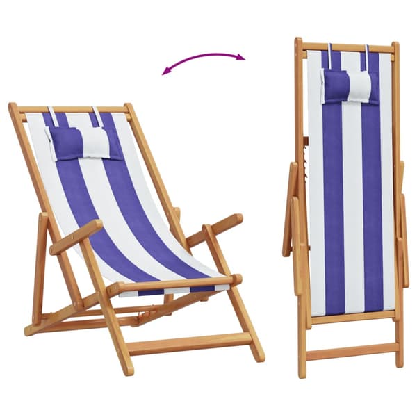 vidaXL foldbare strandstole, sæt med 2, blå og hvid