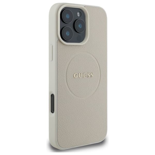 Guess Grained Ring MagSafe-etui til iPhone 16 Pro Max, Beige