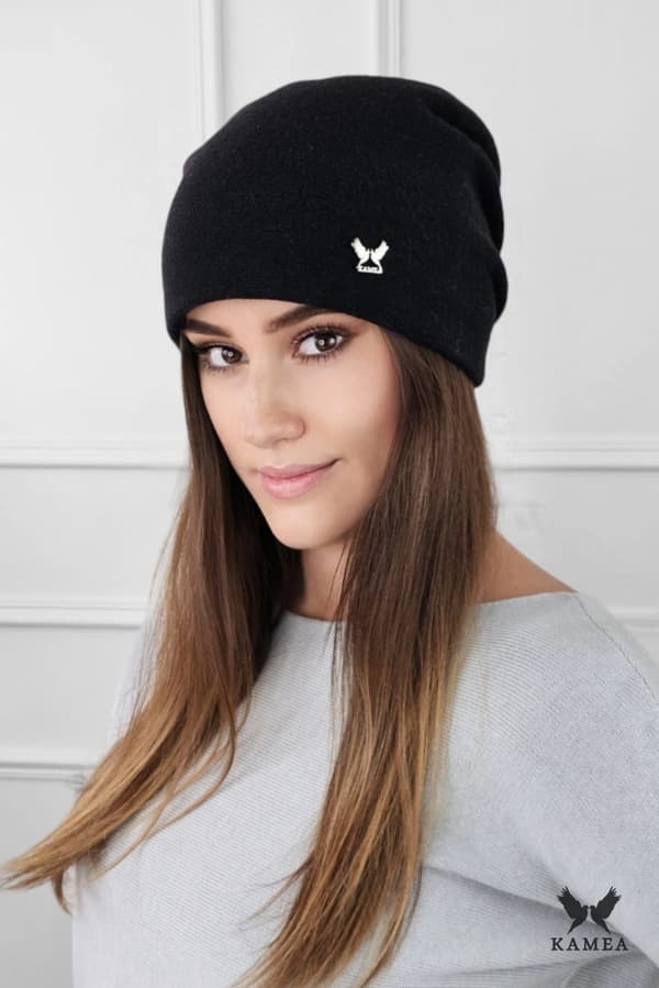 LILY slät ullmössa med logotyp, svart