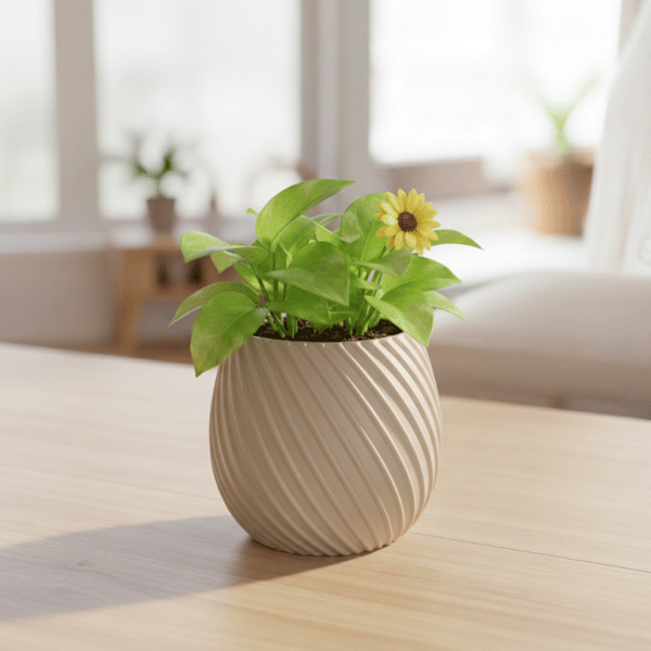 Modern designad spiralblomkruka i beige för växter