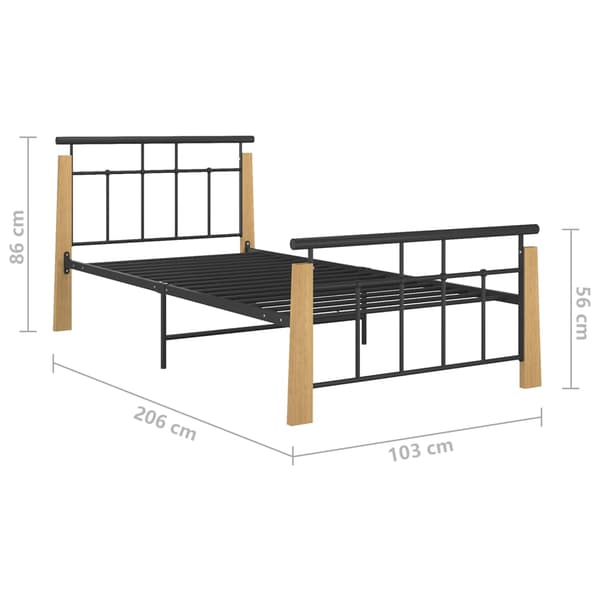 vidaXL sengestel metal og massivt egetræ 90x200 cm