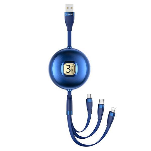 USAMS U69 3-i-1-kabel 1 m USB-A til Lightning til microUSB til USB-C Blå
