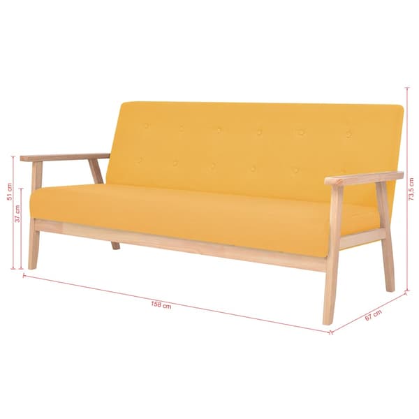 vidaXL 3-sits klädd soffa, gul