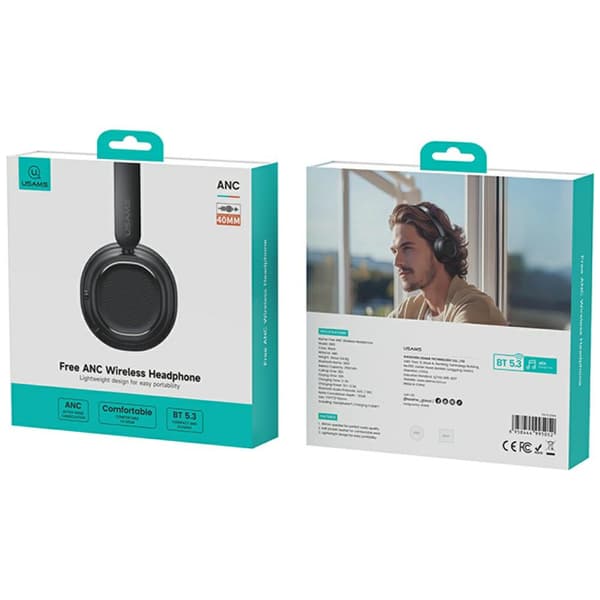 USAMS SR01 Bluetooth 5.3 ANC Over-Ear Hovedtelefoner Sort